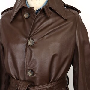 1970s Leather Trench Coat / men's large image 3