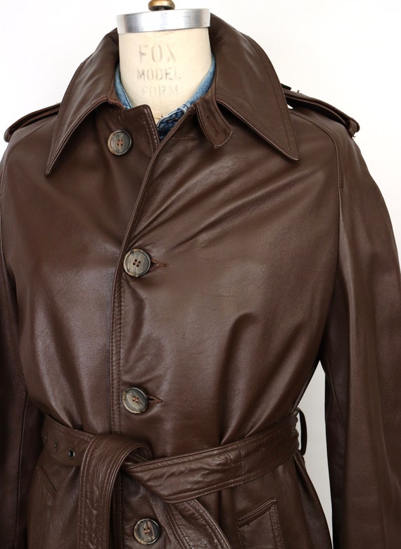 1970s Leather Trench Coat / men's large - image 3