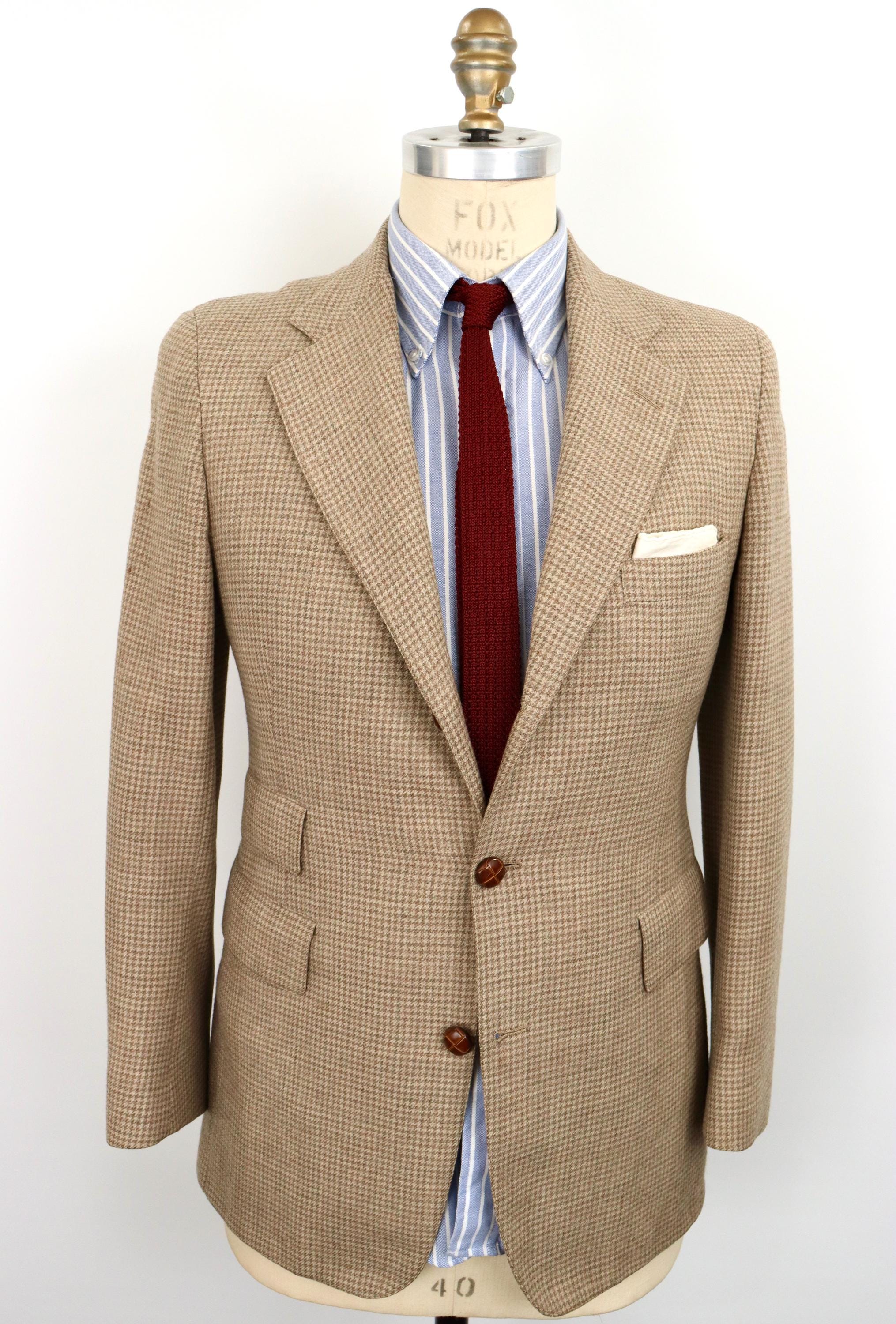 1960s-70s Houndstooth Tweed Sport Coat Sport Coat / men's small / size 36