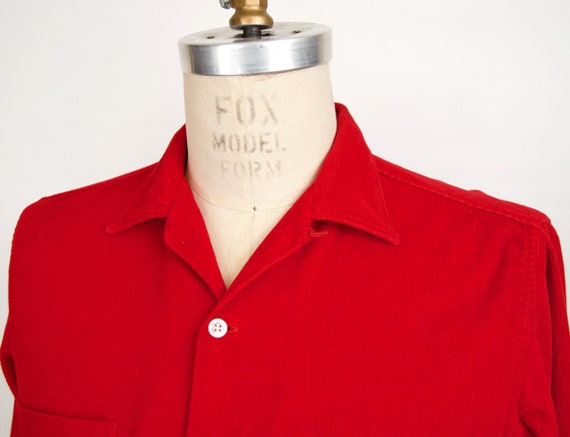 1950s Corduroy Camp Shirt with loop collar / men'… - image 2