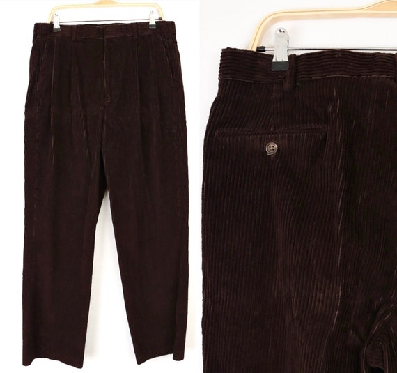1990s Dark Brown Corduroy Pants w/ velvet-y wide … - image 1