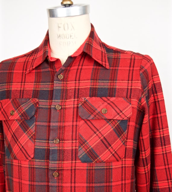 1980s Plaid Flannel Shirt / men's large - image 5