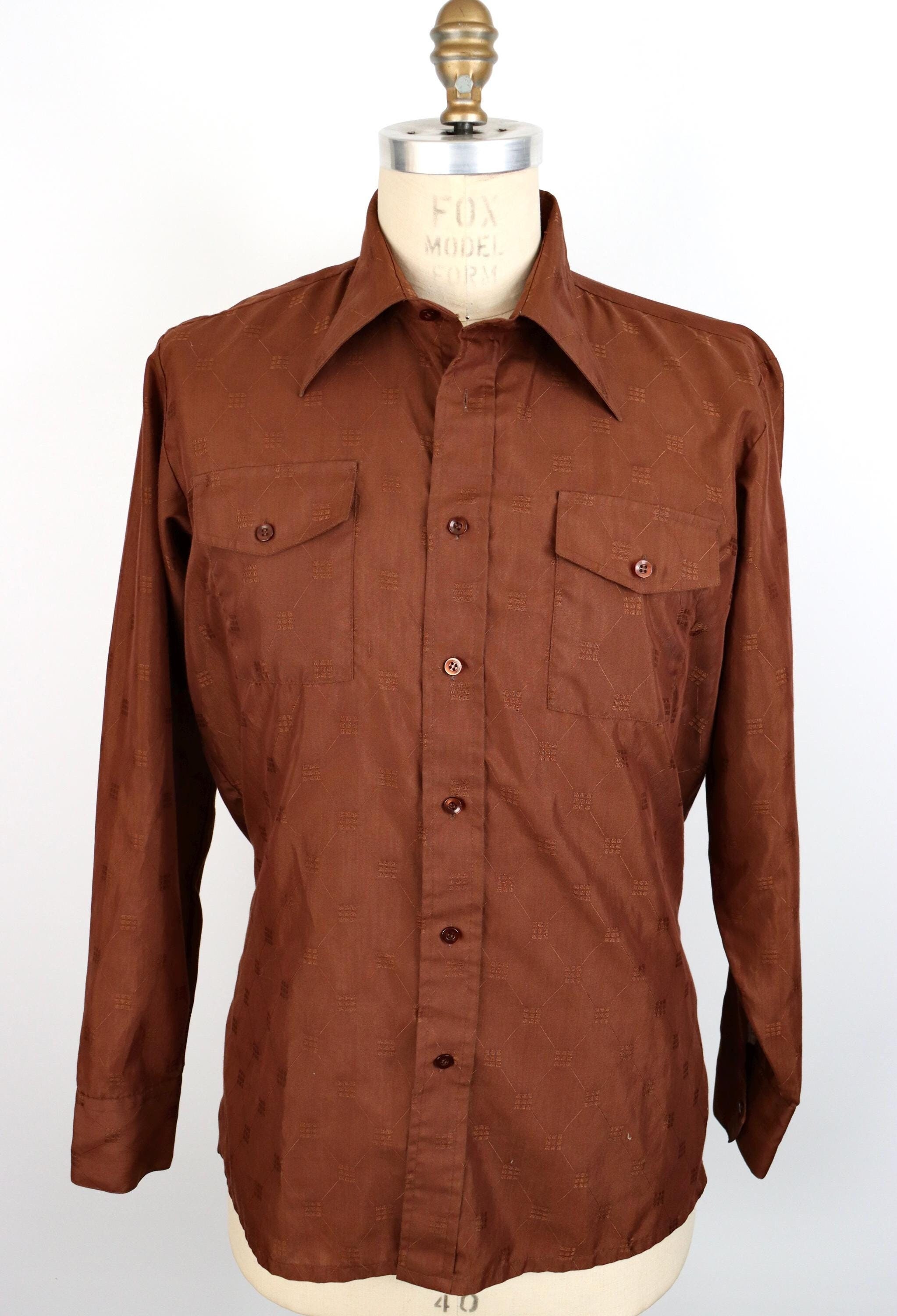 60-70’s Vintage Open Collar Check Shirt Vintage 60s/70s MOD Bl/wh Check Print Butterfly Collar Shirt