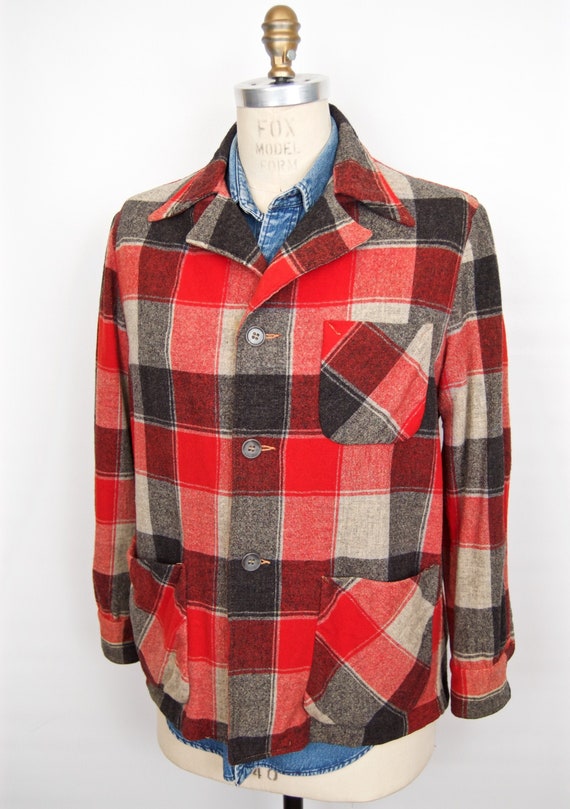 1940s-50s Red Check Wool Sport Coat / Pendleton-49ers-style | Etsy