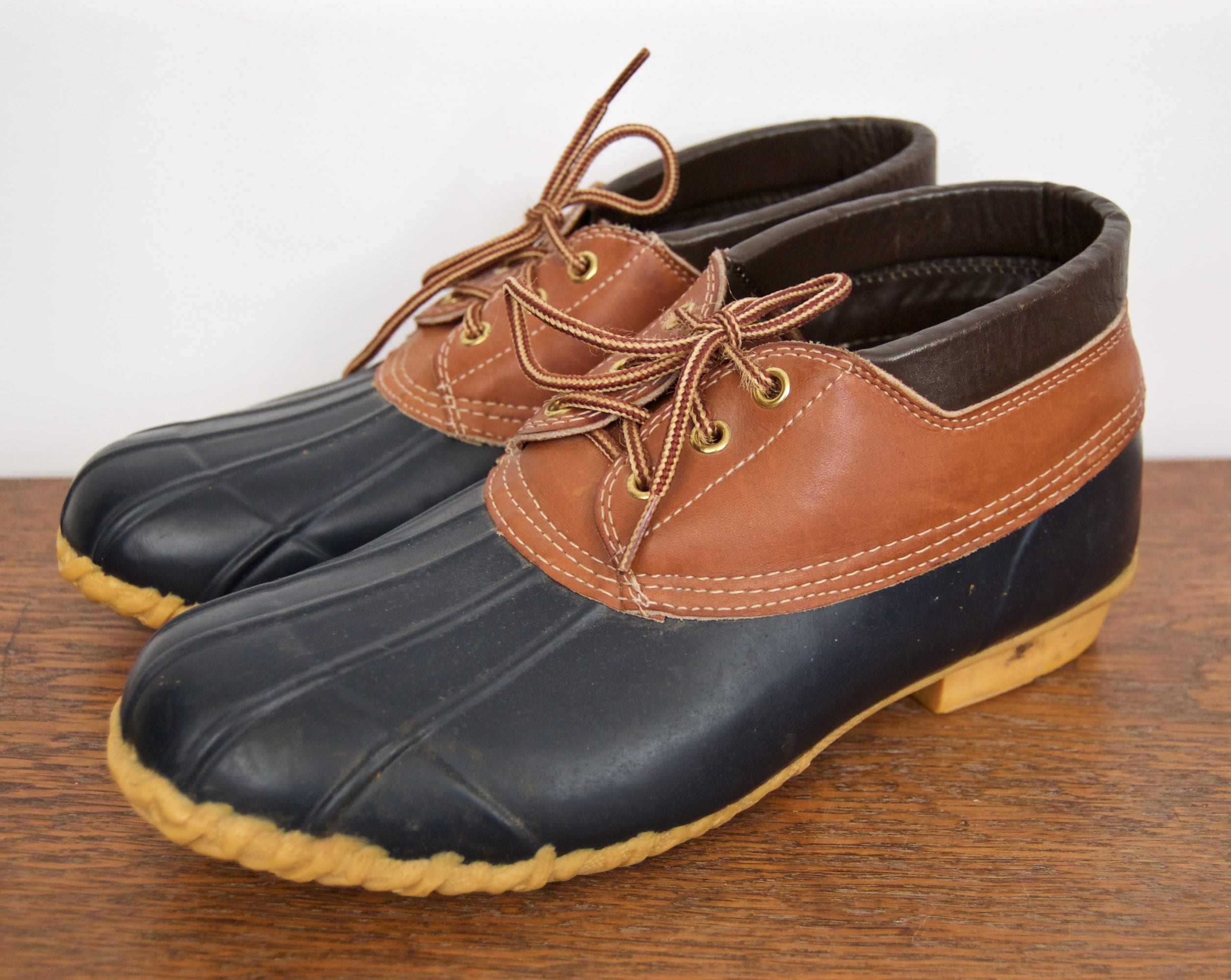 1980s Low top Duck Boots With Brown Leather Upper Navy Blue Rubber Ankle Boot Men s US 9 EUR 42 Etsy Canada