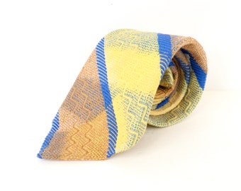 1970s Wide Tie with yellow, orange and blue diagonal stripe pattern