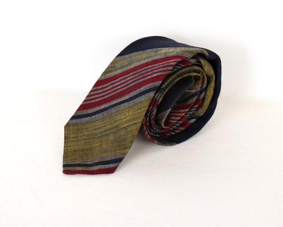 1960s Skinny Striped Madras Tie with diagonal str… - image 1