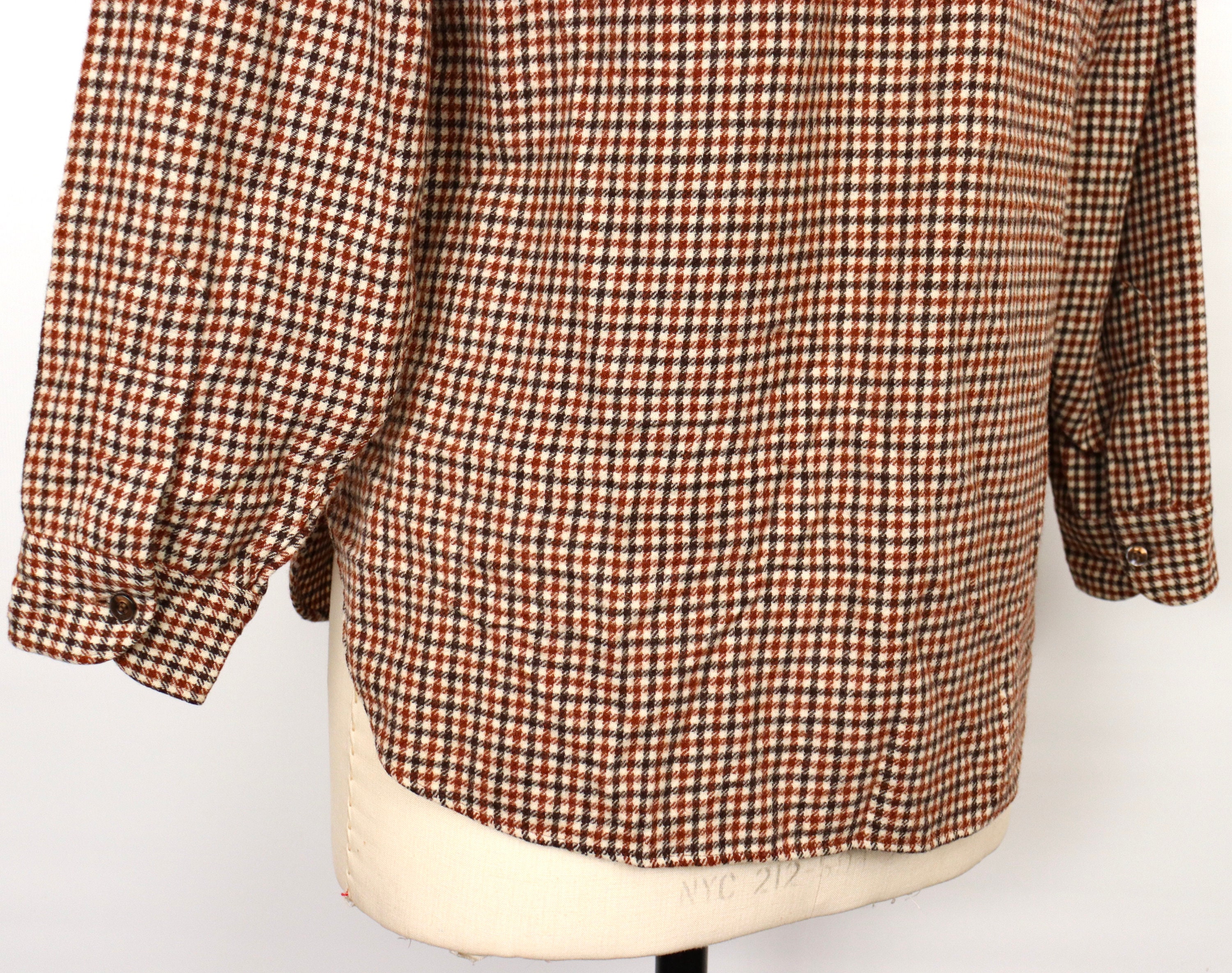 1970s-60s Pendleton Wool Shirt With Brown Check Pattern / Men's