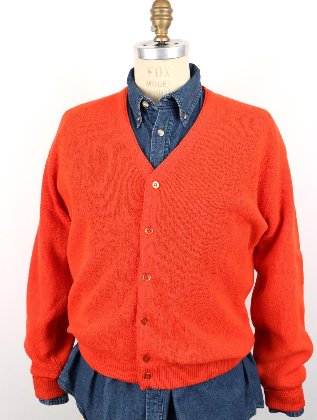 60’s wool alpaca cardigan 1960s Wool Cardigan Sweater in Orange Alpaca / Men's Large
