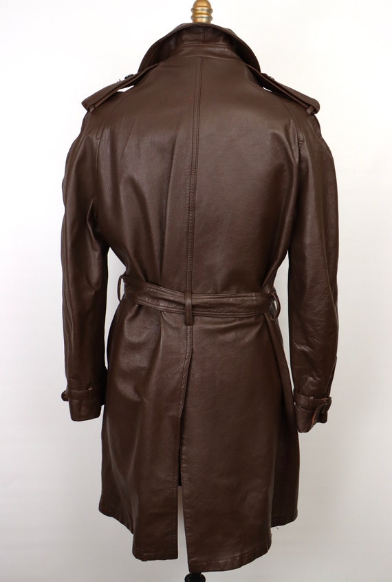 1970s Leather Trench Coat / men's large - image 4