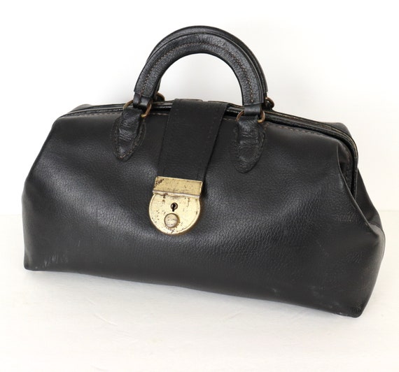 1950s 60s Black Leather Doctor s Bag With Original Lock Key Etsy