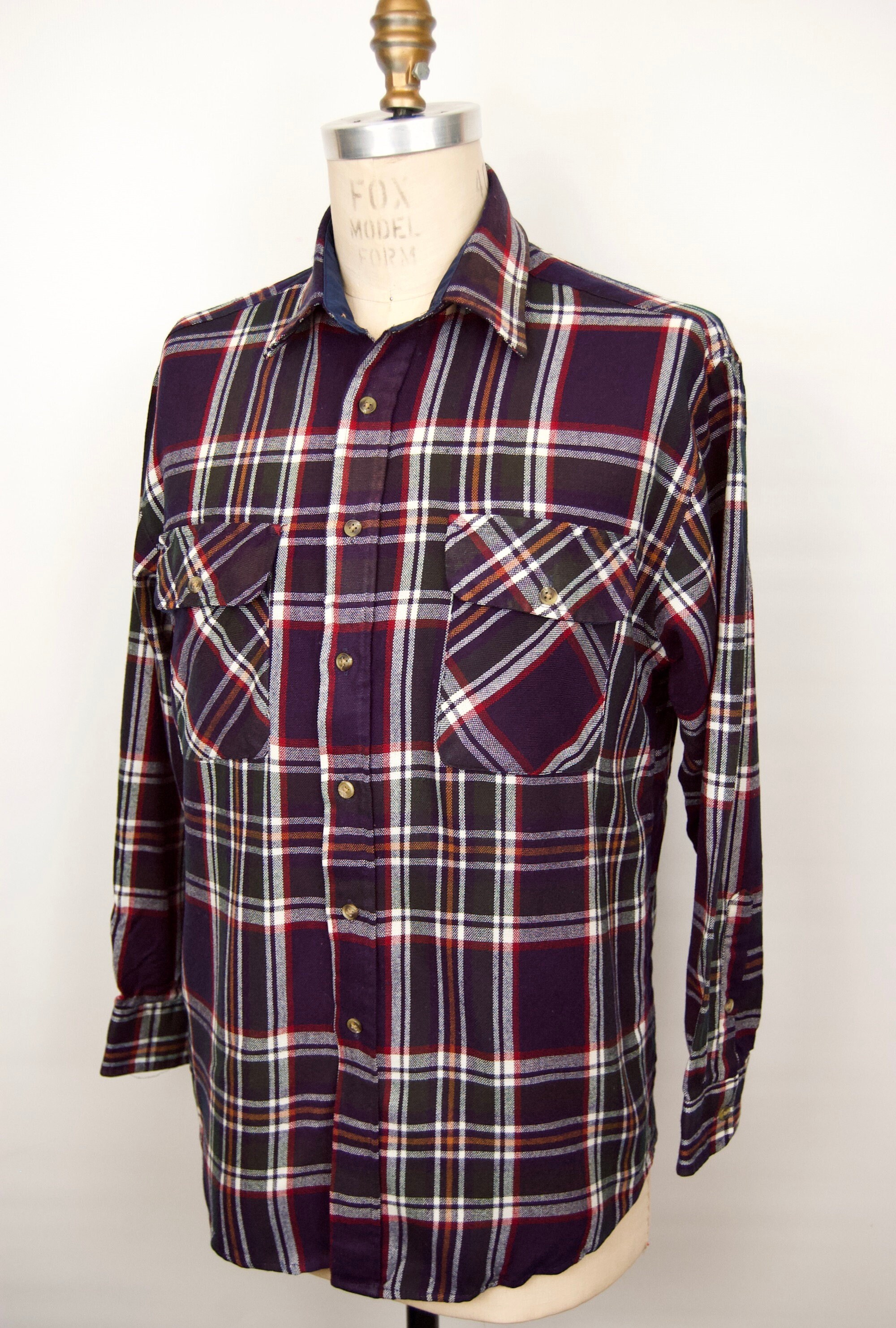 Vintage Plaid Flannel / Blue Green Red 