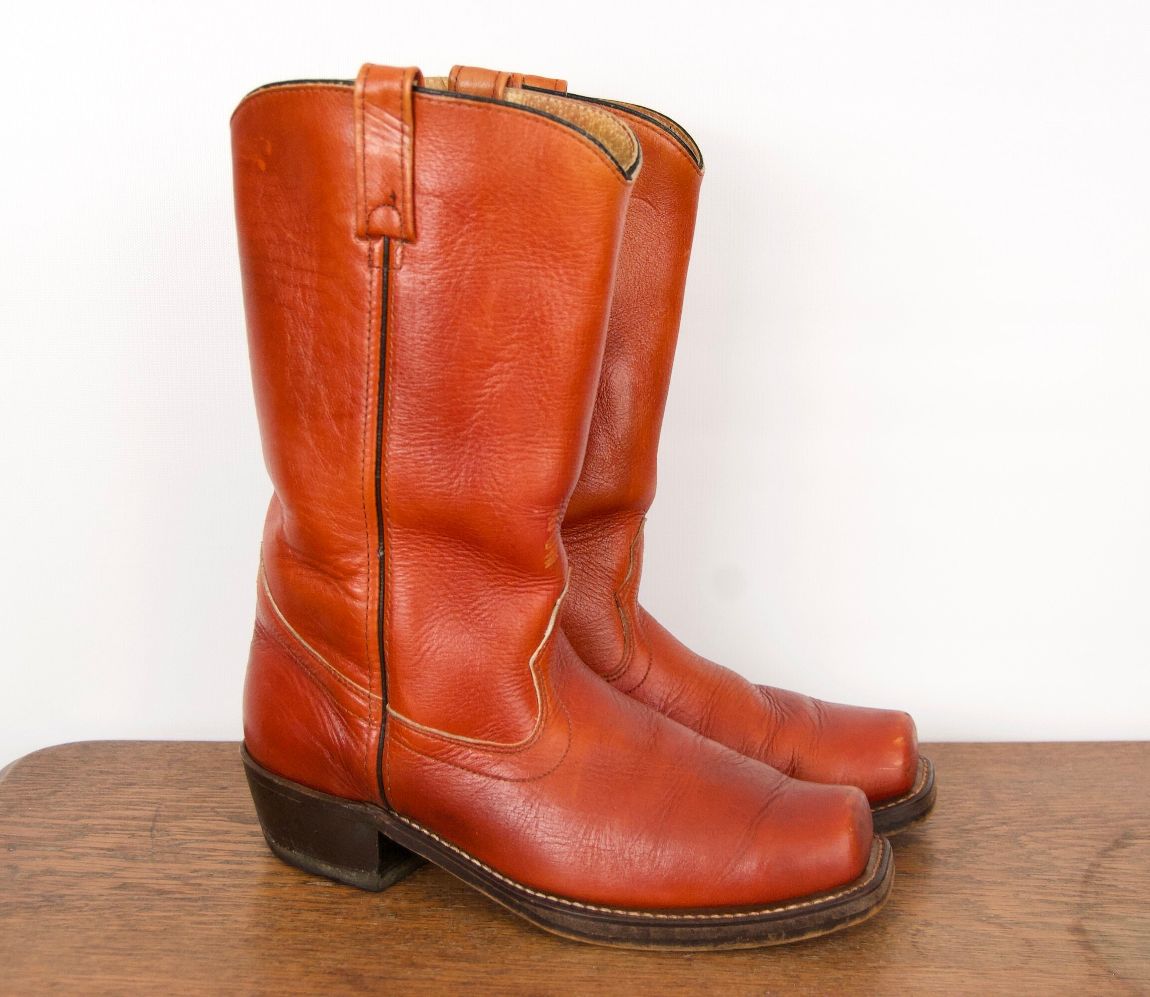 Vintage 80s Tan Western Boots or Motorcycle Boots With Square Toe