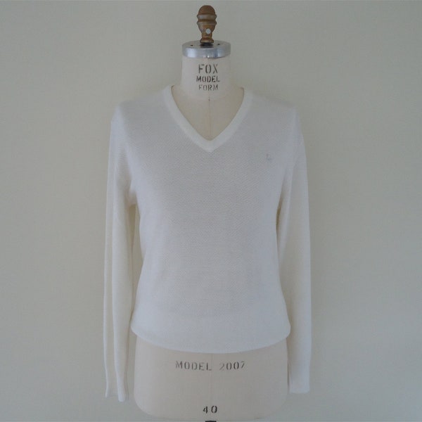 Christian Dior White Sweater / vintage v-neck sweater / mens large