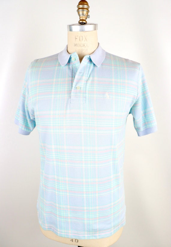 1990s Ralph Lauren Pastel Plaid Polo Shirt in mint