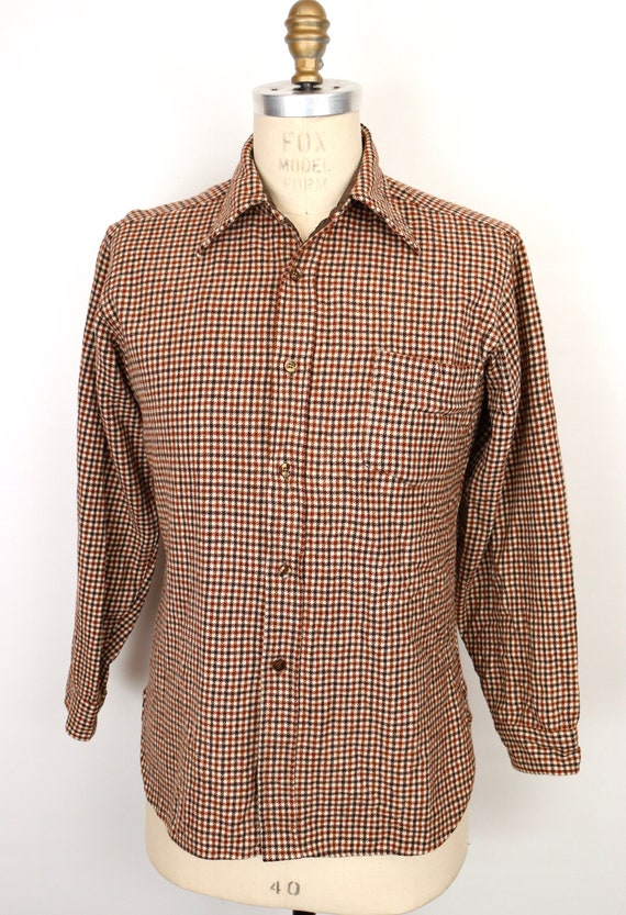 1970s-60s Pendleton Wool Shirt with check pattern… - image 1