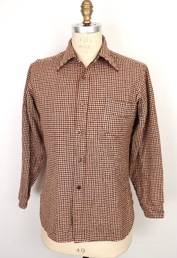 1970s-60s Pendleton Wool Shirt with check pattern… - image 1