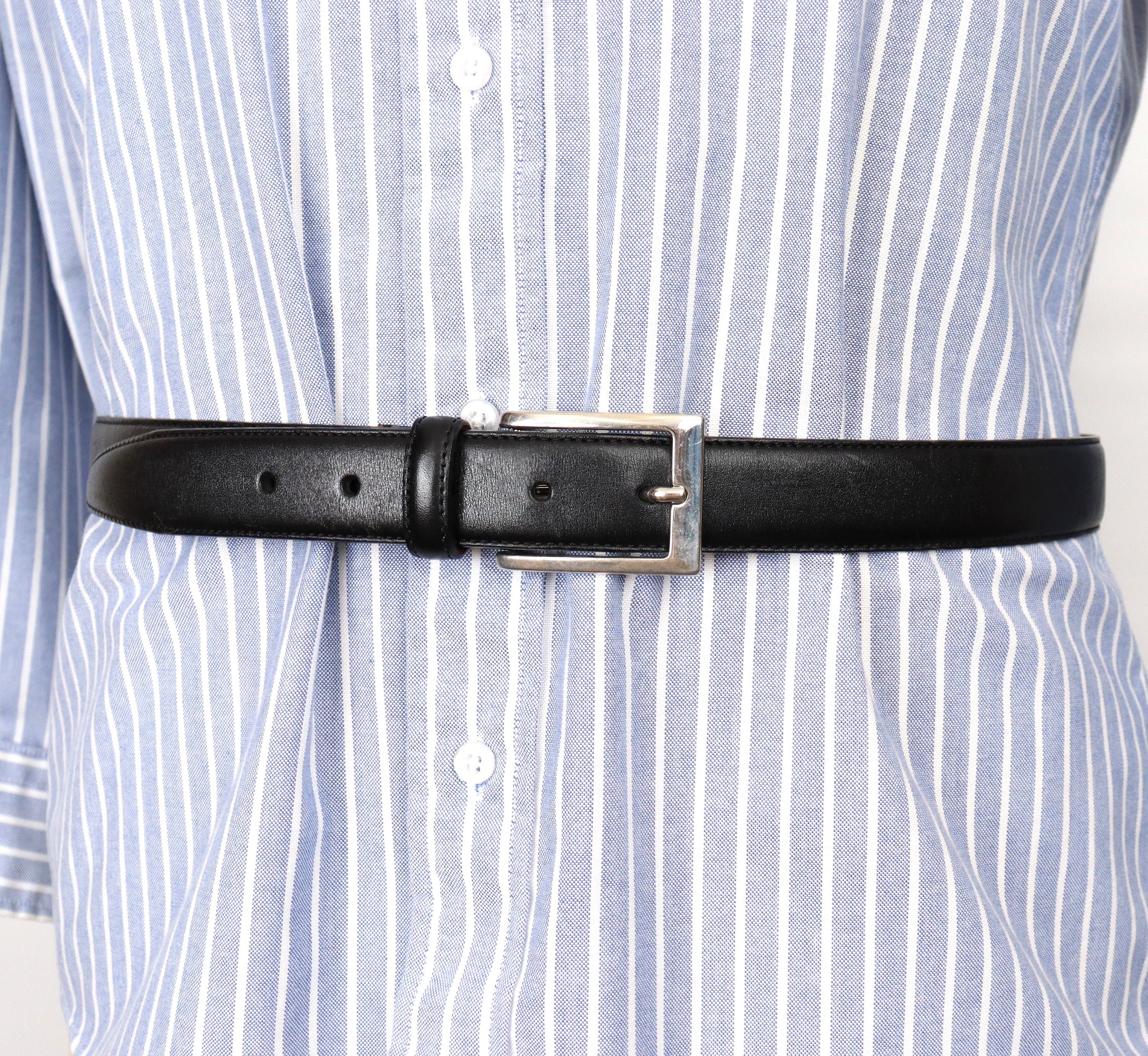 Brooks Brothers Men's Silver Buckle Leather Dress Belt | Black | Size 30 - Shop Holiday Gifts and Styles