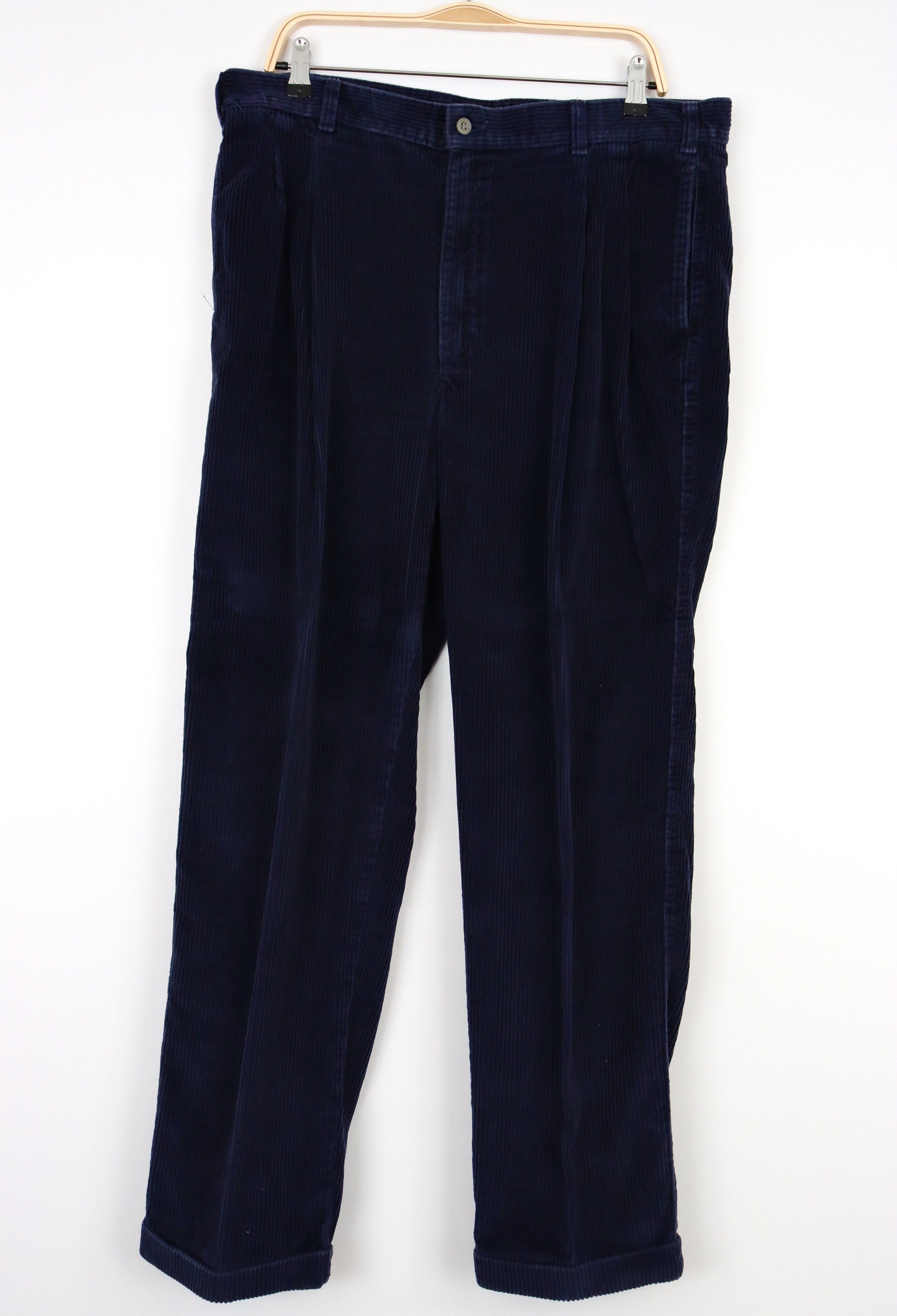 1980s-90s Navy Blue Corduroy Pants W/ Cuffs & Pleated - Etsy