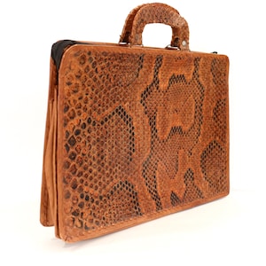 Vintage Handmade Brown Leather Briefcase with snake skin pattern