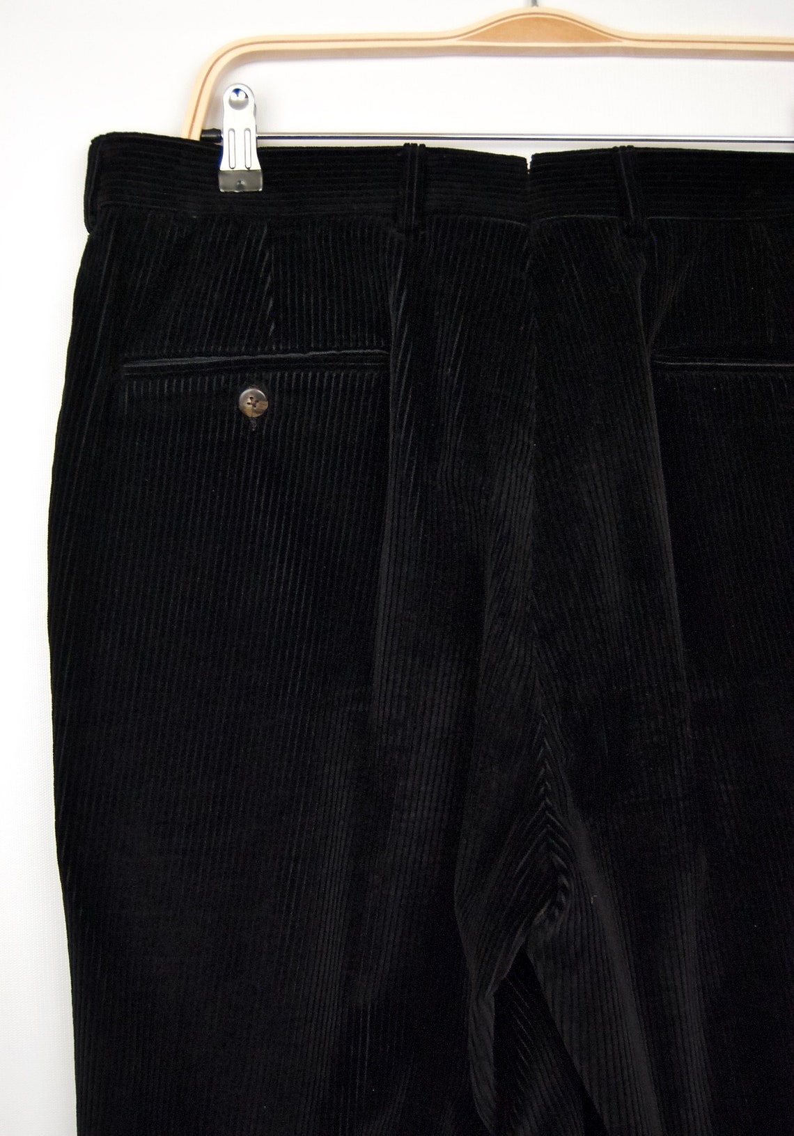 1980s Velvet-y Black Corduroy Pants W/ Double Pleated Front & - Etsy