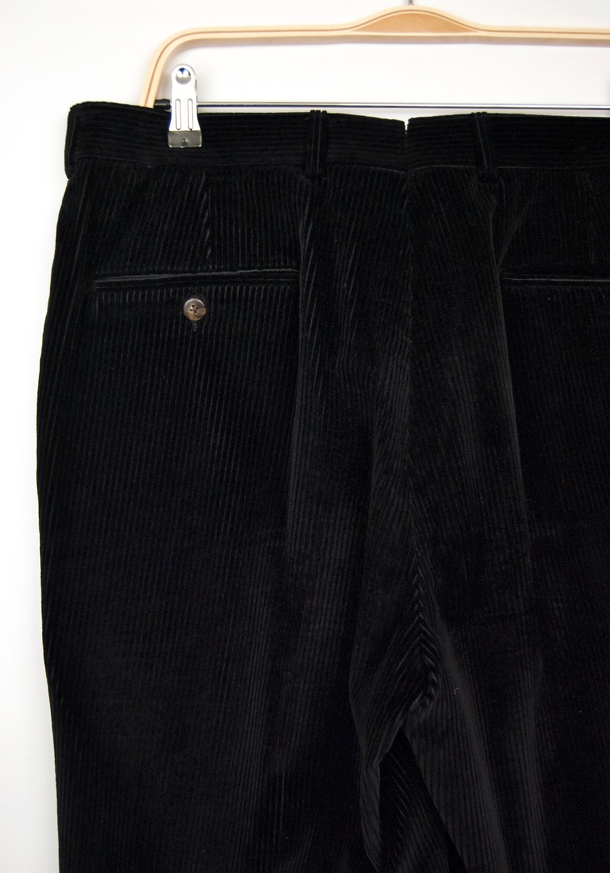1980s Velvet-y Black Corduroy Pants With Wide Wale & Double 