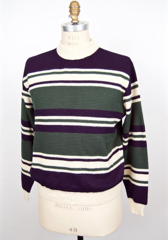 1980s-90s Mockneck Striped Sweater / men's large