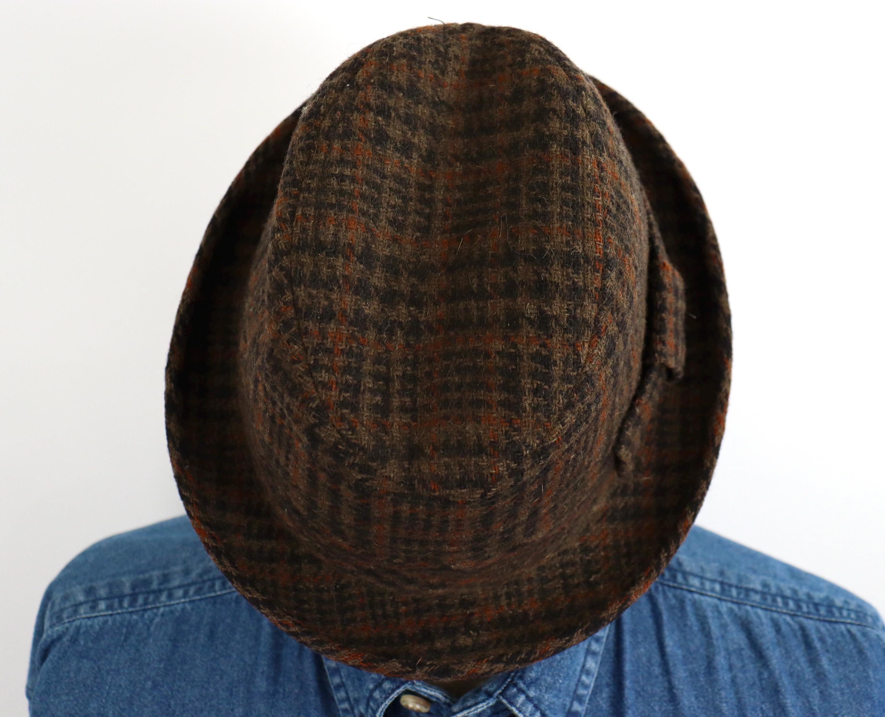Harvard Custom Styled Vintage‎ 70s Wool Tweed Fedora Brown / Tan Check Unisex 7 Tweed Fedora Vintage Hats for Men for sale | eBay main image 3