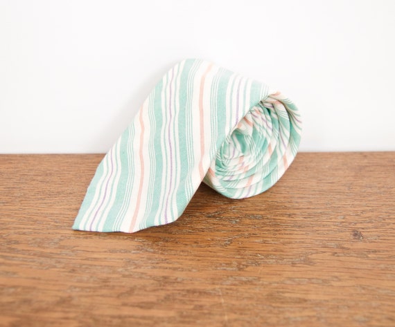 1990s Polo Ralph Lauren Striped Linen Tie with pa… - image 1