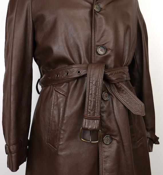 1970s Leather Trench Coat / men's large - image 2
