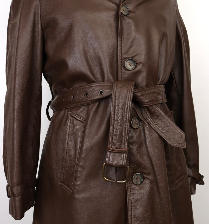 1970s Leather Trench Coat / men's large image 2