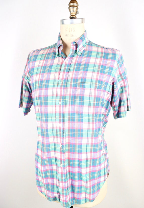 1980s Brooks Brothers Madras Plaid Shirt / men's l