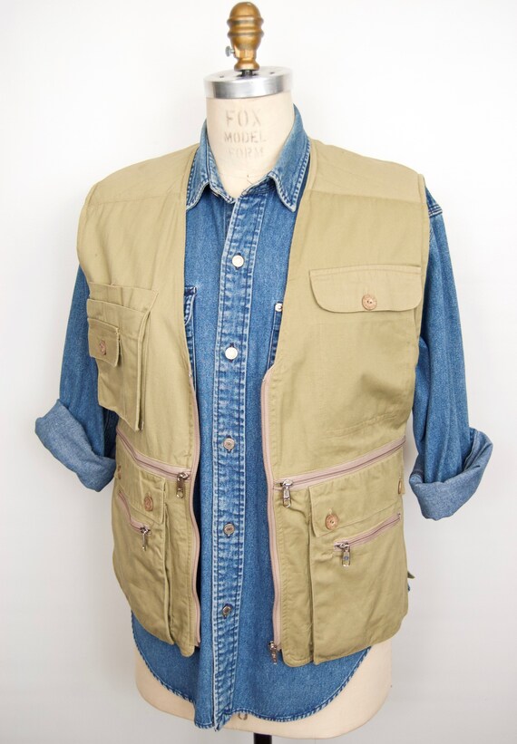Vintage Genuine Safari Vest / tan khaki fishing hu