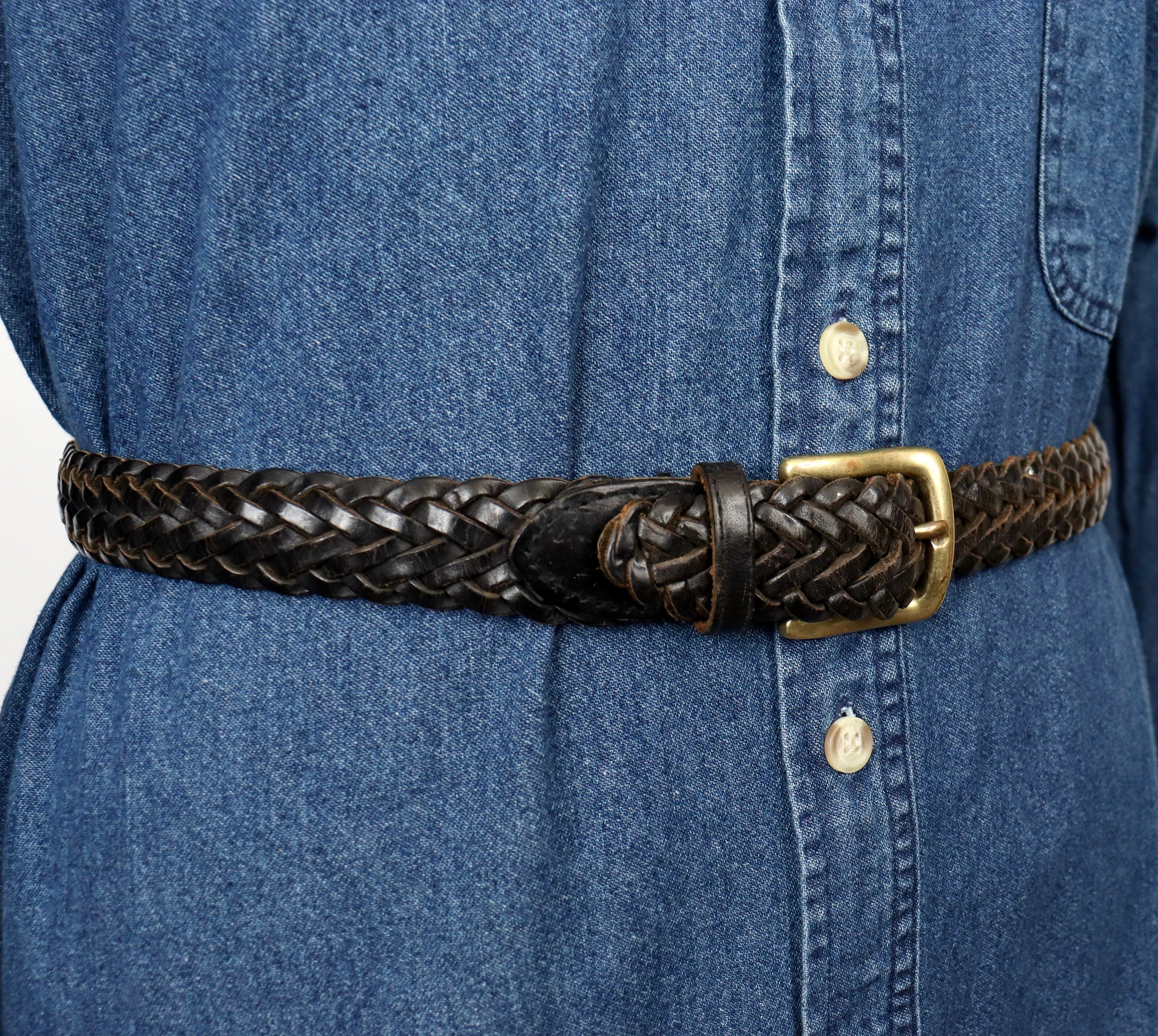 COACH Dark Brown Woven Braided Leather Belt Brass Buckle 8529 Womens Size  Medium