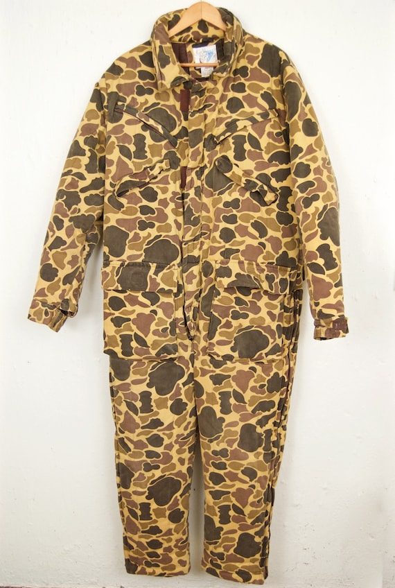 1980s Camo Hunting Jumpsuit / tan brown khaki camo