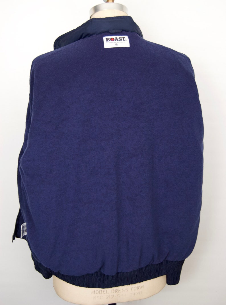 1980s Notre Dame Jacket w zip-collar rain hood /& terry cloth lining navy blue nylon windbreaker men/'s extra large