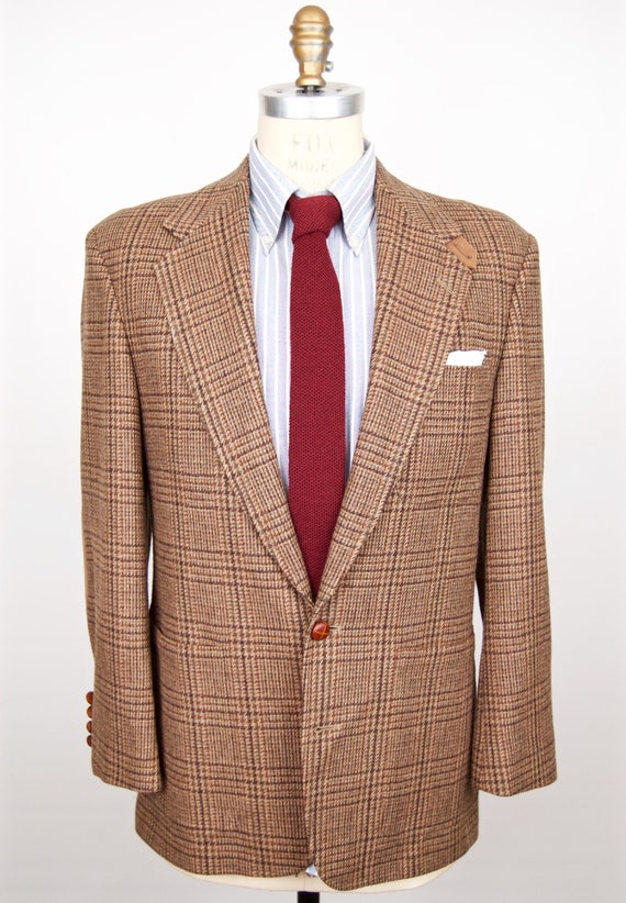 Vintage Suede Elbow Patches Tweed Sport Coat W Leather Knot Ons Hunting Collar Lands End Brown Wool Suit Jacket Men S Medium