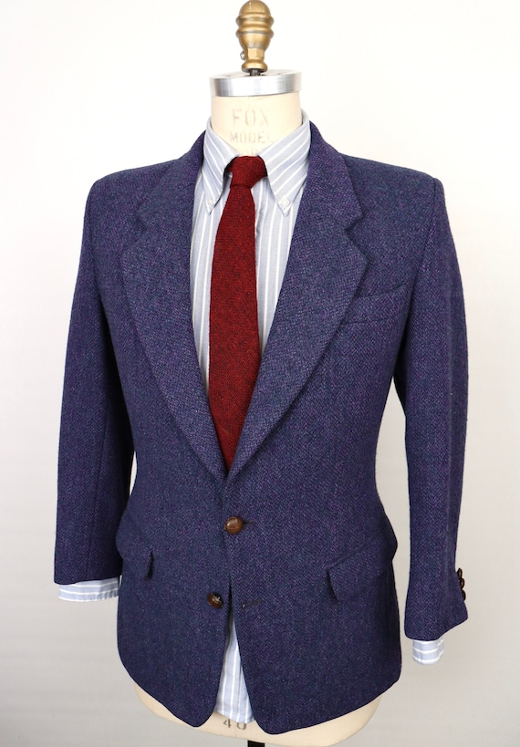 1980s Scottish Tweed Sport Coat in dark pastel bl… - image 1