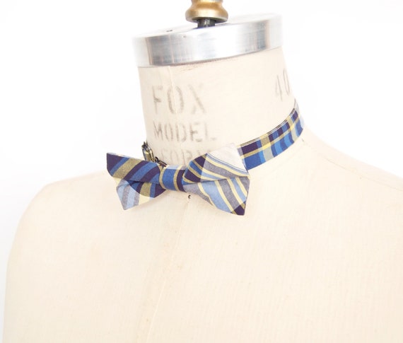 Classic Men Bowtie Set Wedding Silk Pretied BowTie Yellow Blue Stripe Adjustable