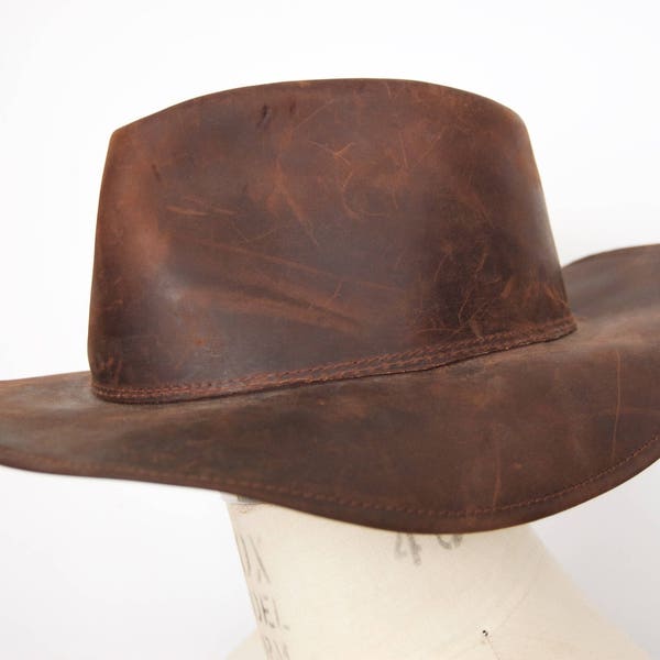 Lagomarsino Argentine Brown Leather Hat / vintage Australian Outback-style bush hat / men's Argentinian fedora / men's medium