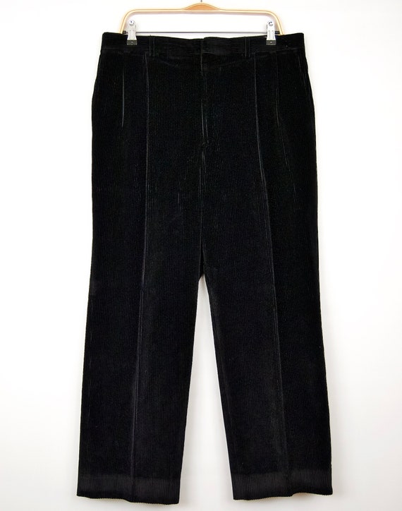 1980s Velvet-y Black Corduroy Pants w/ double ple… - image 2