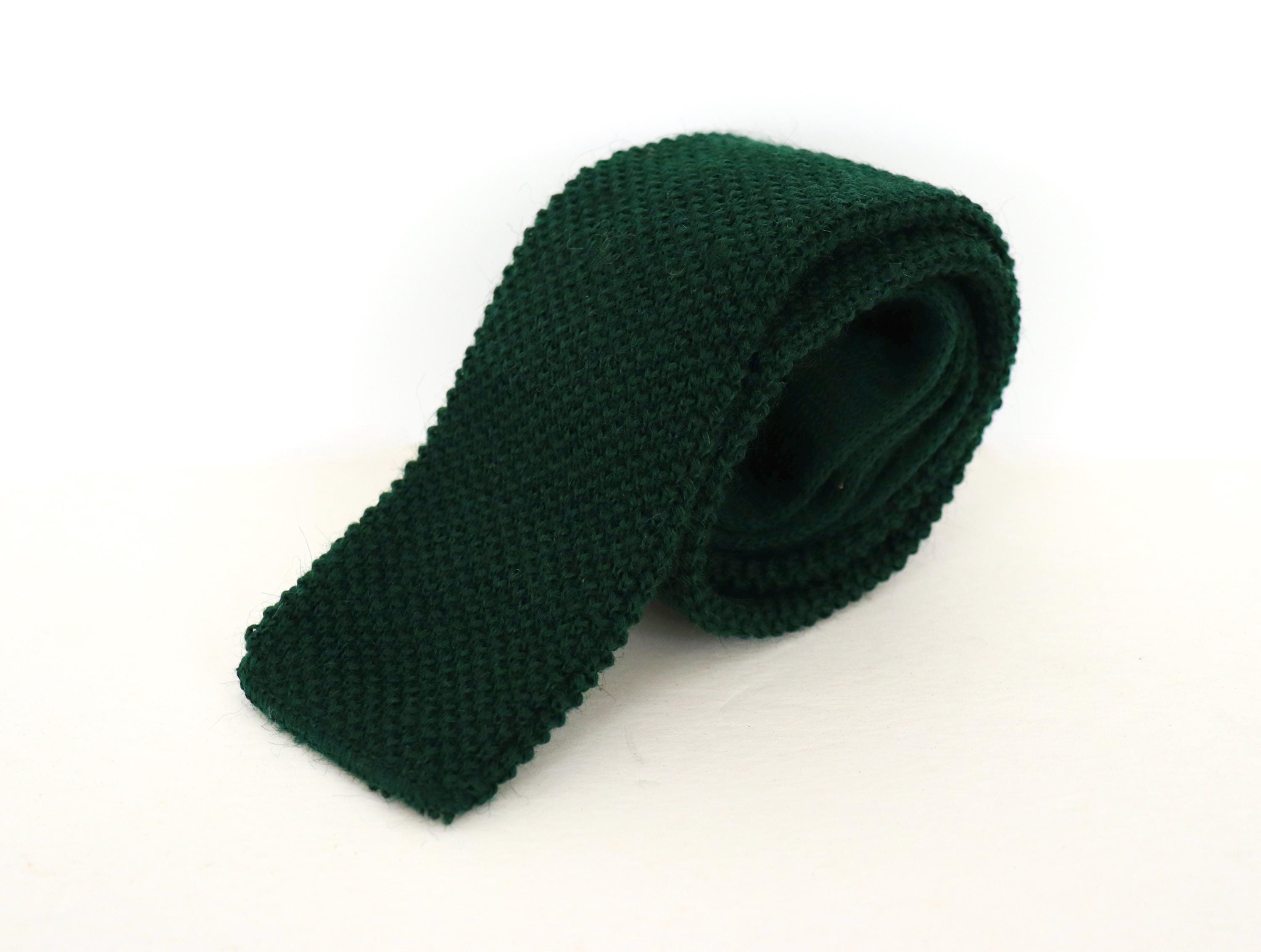 1980er Dunkelgrüne Strickkrawatte aus Wolle-Mohair von Lands' End