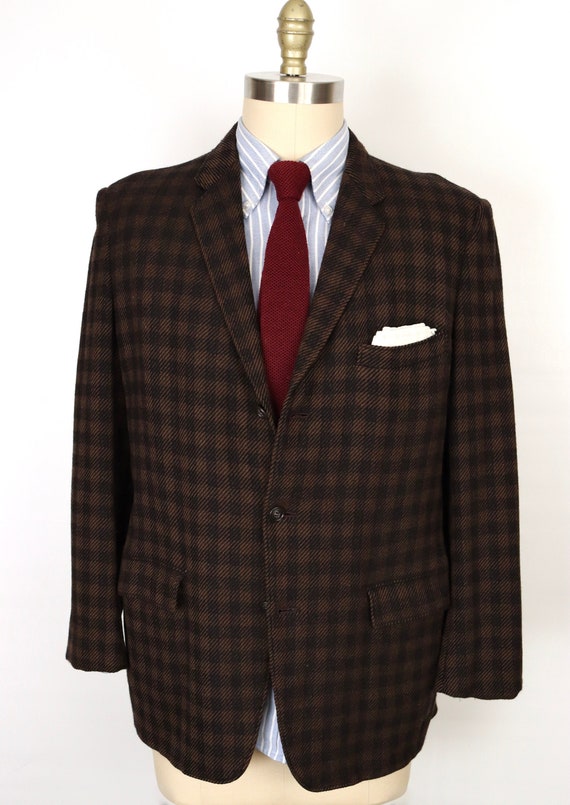 1960s Check Wool Sport Coat / men's 42S / medium