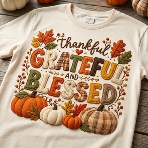 Dankbaar, gezegend, Thanksgiving PNG, Patchwork pompoen herfstdesign (digitale download)