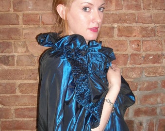 STUNNING Peacock Blue Cape, Something Blue, Cape, Iridescent Blue Wrap, Shawl with Sequins, Bridal Cape, Dressy cape, Evening Wear