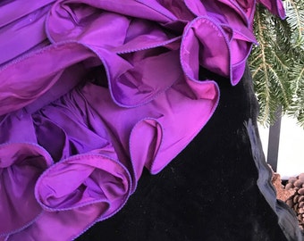 Ooh la la Vintage Purple Satin &  Black Velvet Designer Pillow, Upcycled Velvet Party Dress, Oversized Decorative Pillow,