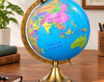 Globo Terrestre Decorativo para Mesa | Globo com Mapa Mundi em Estilo Vintage | Decoração para Sala de Aula de Geografia | Decoração para Mesa de Escritório | Expositor para Sala de Estudos