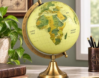 Globo Terrestre Vintage Decorativo | Globo de Mesa Decorativo com Suporte Dourado | Mapa Mundi Estilo Vintage | Decoração para Mesa de Escritório | Decoração para Sala de Estudos | Presente de Viagem