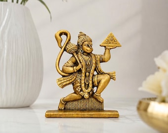 Hanuman Idol Statue | Lord Hanuman with Sanjeevani Mountain | Decorative Hindu God Figure for Pooja Room, Home Temple, Altar & Gifting