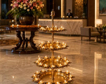 4 Tier Diya Url | Multi-Layer Diya Urli Stand with Multiple Tealight Holders, Decorative Hanging Pooja Lamp for Diwali, Wedding & Home Decor
